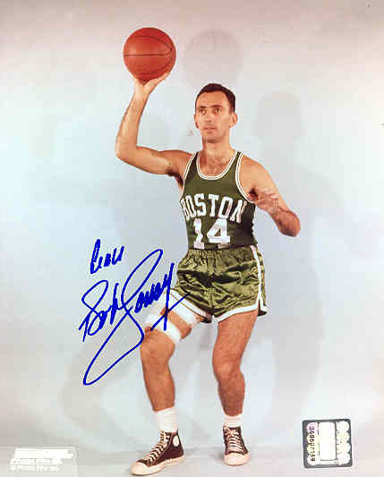 Autographed Bob Cousy #14 color photo. Signed " Peace, Bob Cousy "