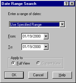 Date Range Search dialog box